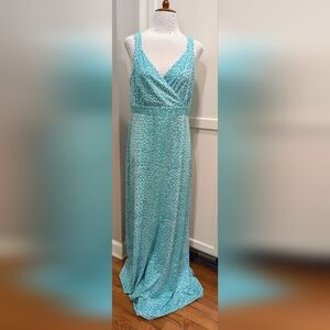 J.McLaughlin Green Blue Leopard Print Maxi Dress Size L